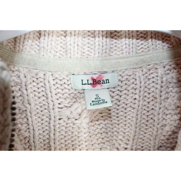 LL Bean Double L Cable Sweater Zip Cardigan Pink Size Small - Picture 4 of 10